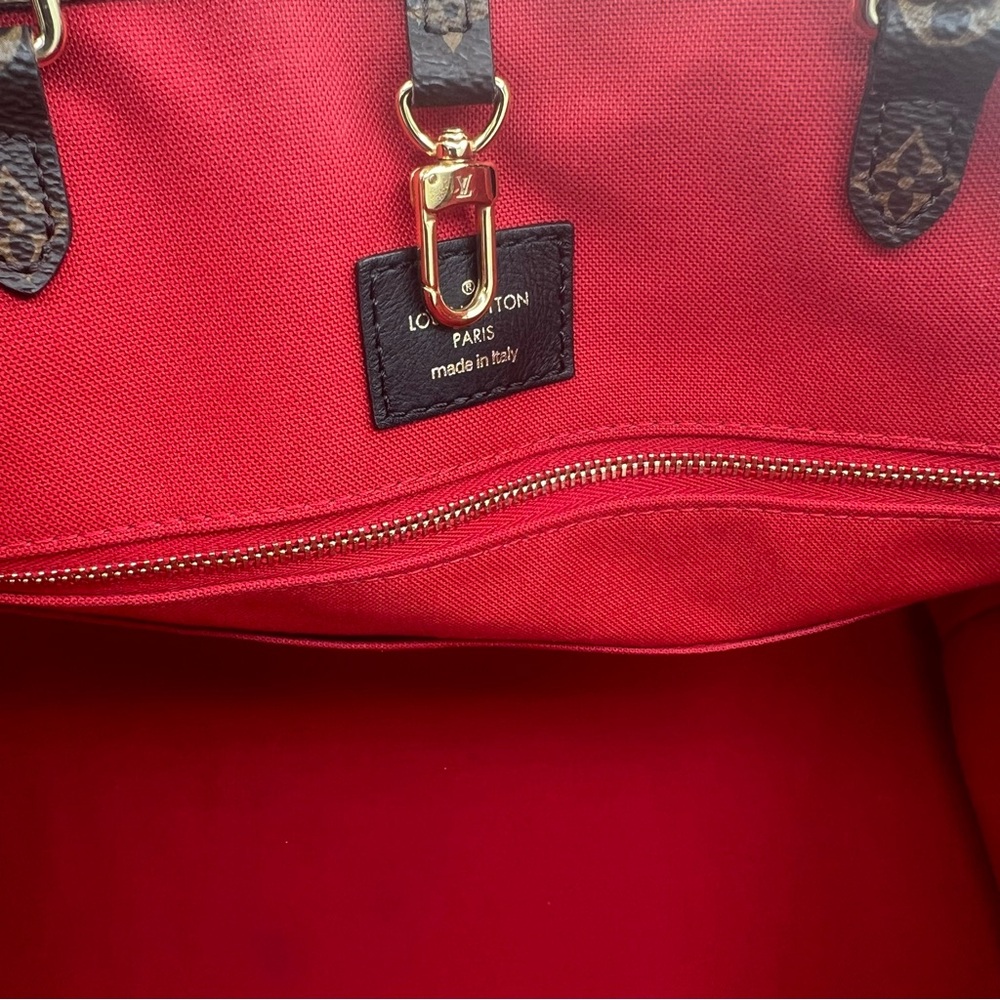 Louis Vuitton Brown Monogram Tote with Red Interior. - Picture 7 of 16